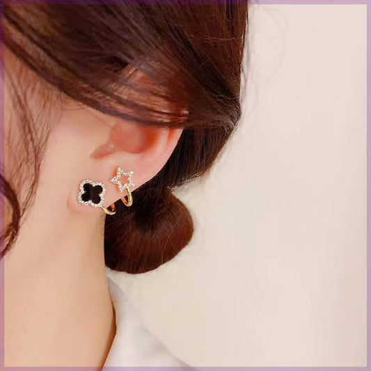 Luxury Black Clover & Star Earrings