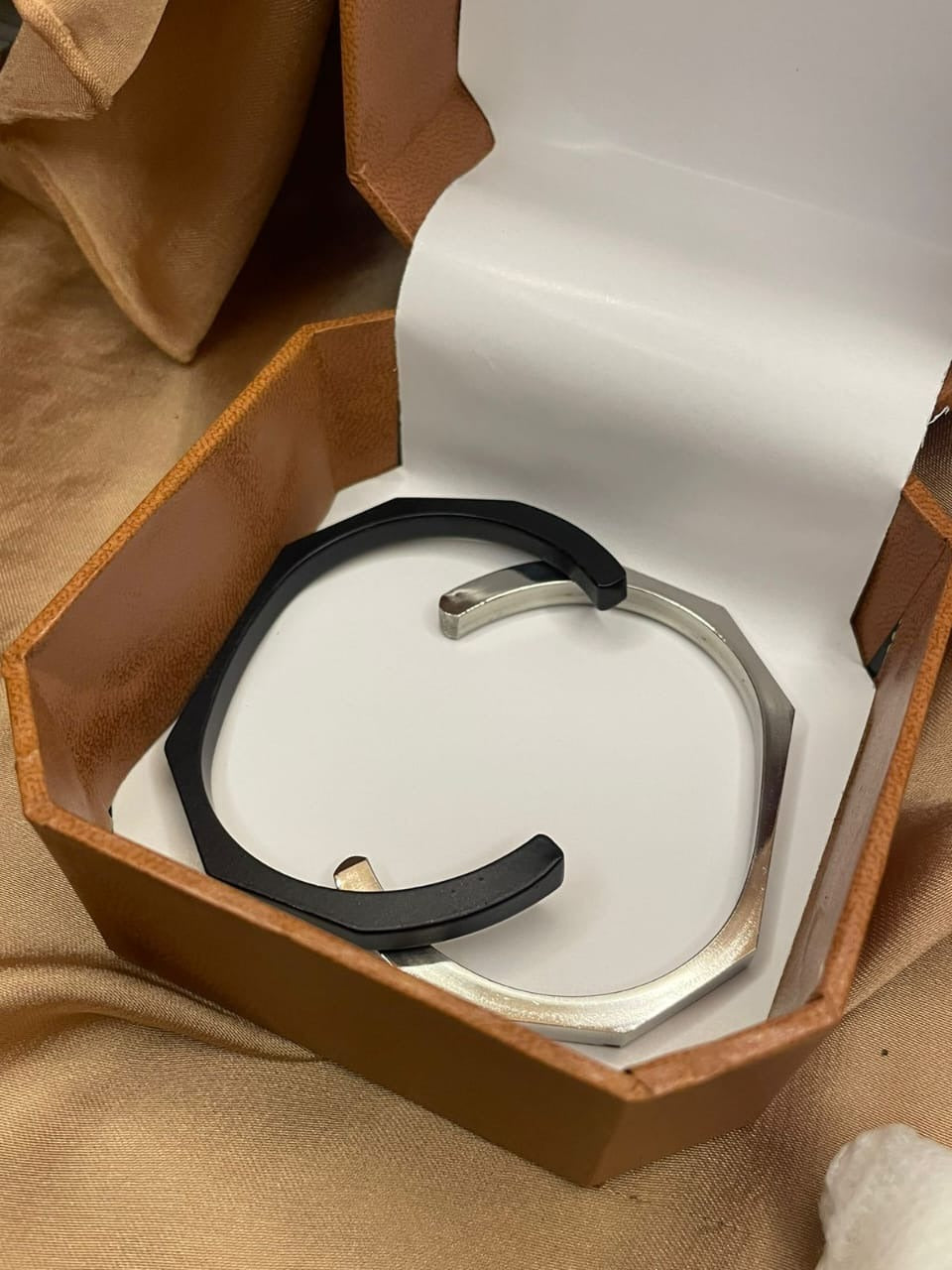 Hexagon Cuff Bracelet Combo silver and black