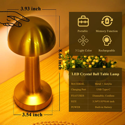 Modern Mushroom Table Lamp – Rechargeable Touch Control LED with 3 Color Modes