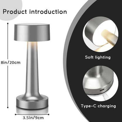 Modern Metal Touch Lamp – Rechargeable LED Table Lamp with 3 Light Modes