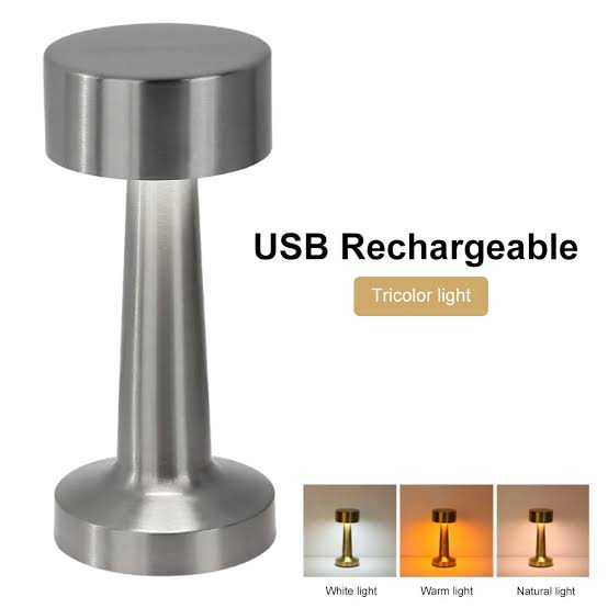 Modern Metal Touch Lamp – Rechargeable LED Table Lamp with 3 Light Modes