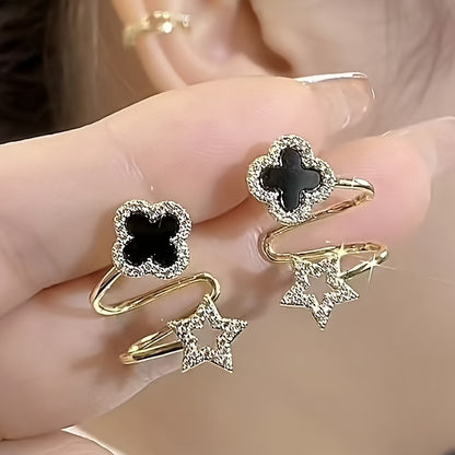 Luxury Black Clover & Star Earrings