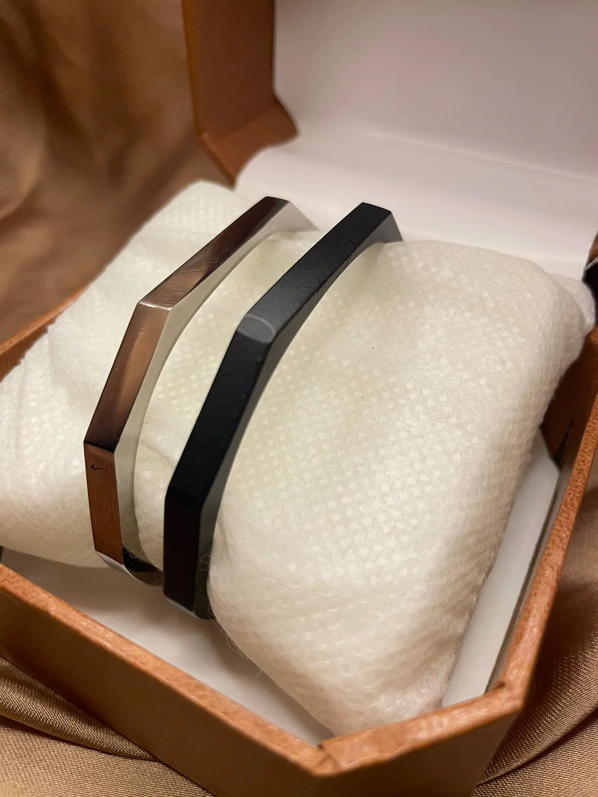 Hexagon Cuff Bracelet Combo silver and black