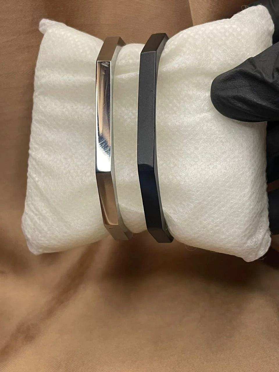 Hexagon Cuff Bracelet Combo silver and black