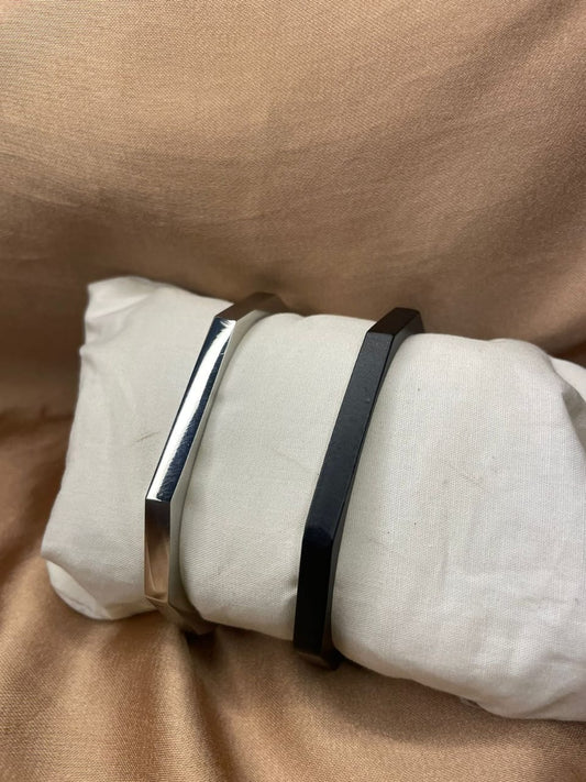 Hexagon Cuff Bracelet Combo silver and black